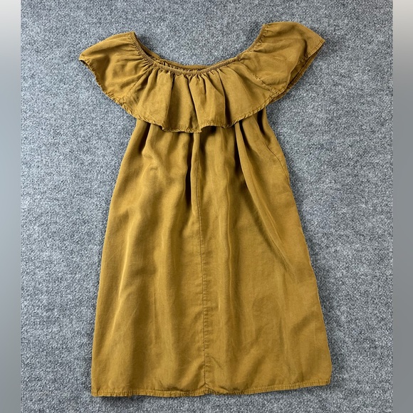 Made In Italy Off The Shoulder Mini Dress Womens Sz S Mustard Yellow Ruffle Flap - Picture 4 of 9